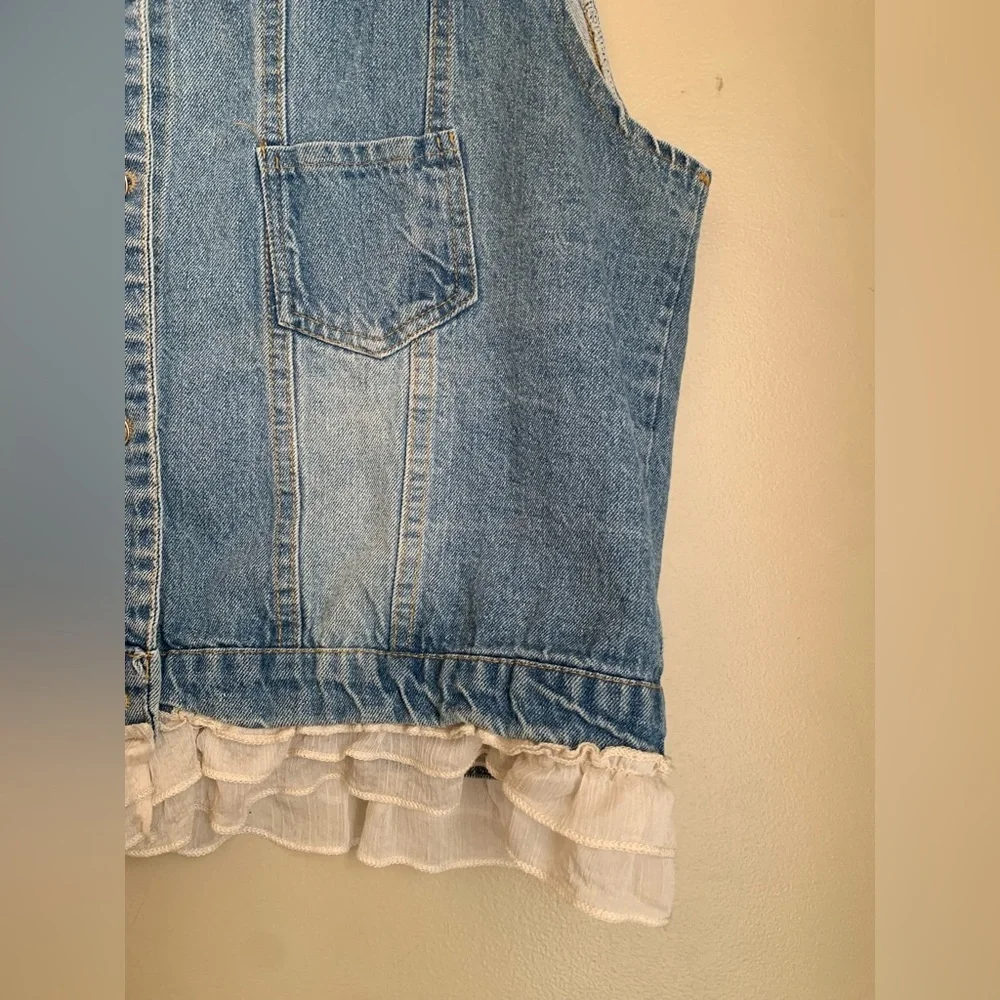 Paisley Vine Vest Pockets PURE Cotton Jean blue denim LACE ruffles Boho